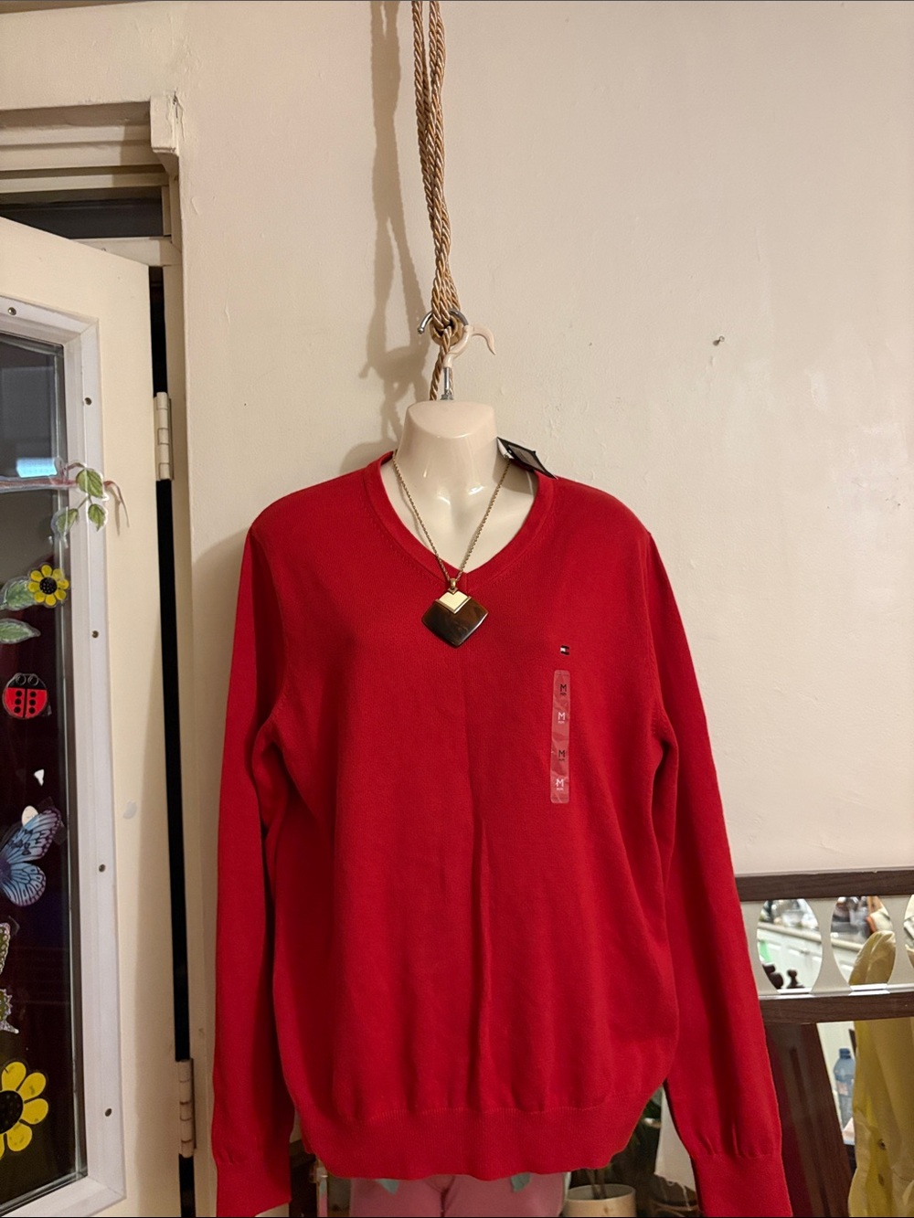 Tommy Hilfiger Red V-Neck Women's Sweater. Cotton